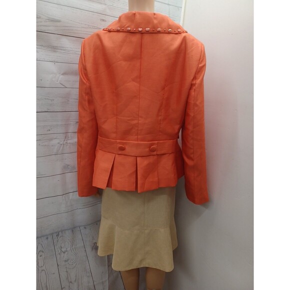 John Meyer Of Norwich / Le Suit Suit Set blazer jacket skirt Orange Beige Sz 14 - Picture 3 of 11